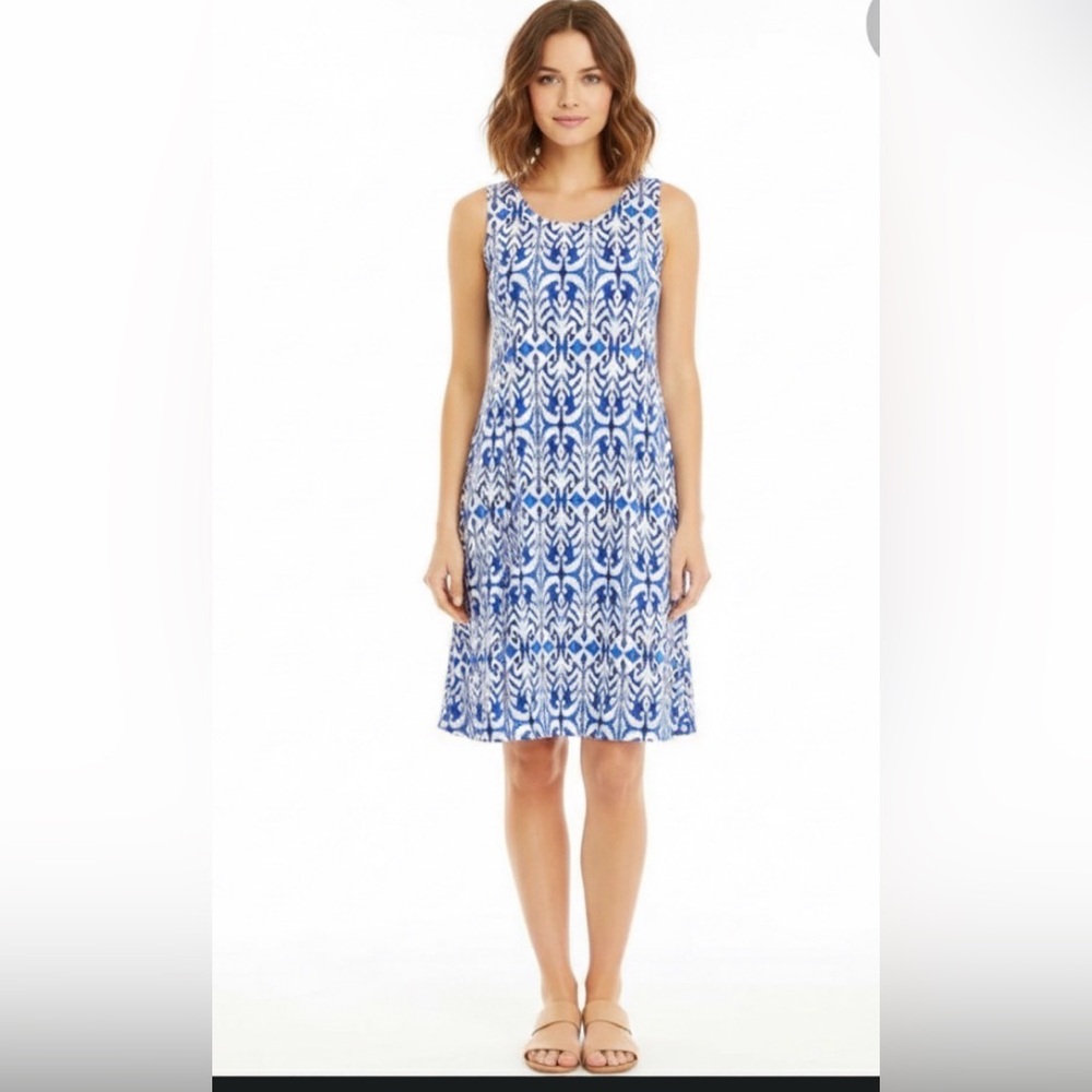 Julian Taylor Blue and White Abstract Dress